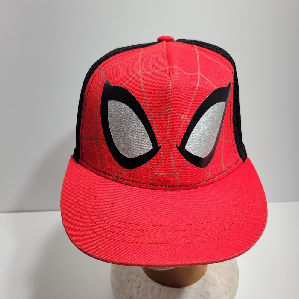Marvel Trucker Hat Youth One Size Red Black Canvas Snapback Web Head Spider Man